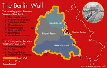 The Berlin Wall was 15 feet or 5 meters high and encircled West Berlin.