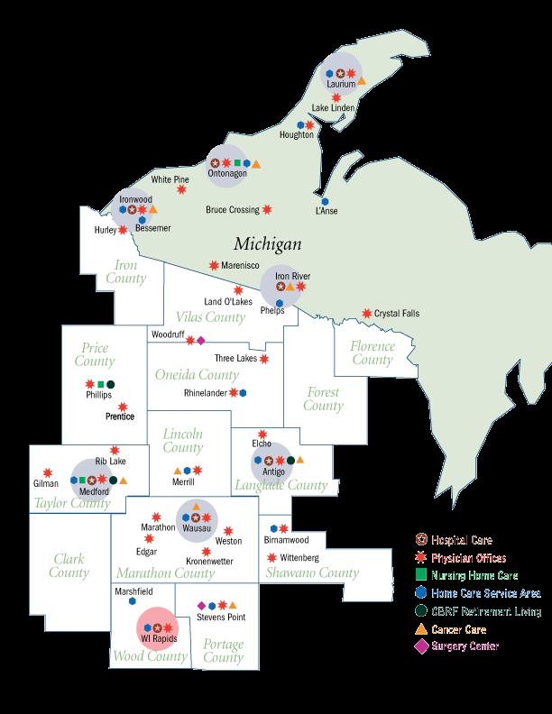 8 community directed, nonprofit hospitals and 50+ clinics serving North Central Wisconsin and the Upper