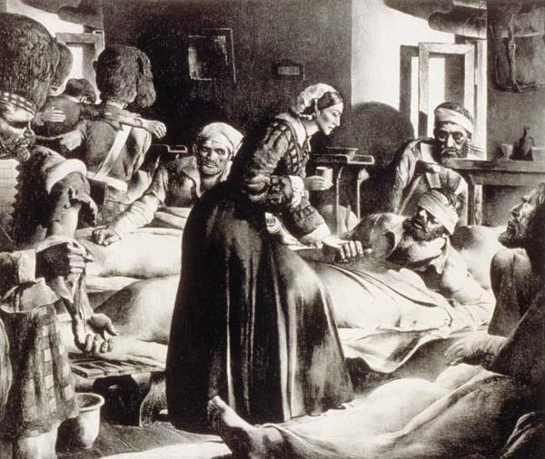 Florence Nightingale, known as The Lady with the Lamp, assists a patient. Bettmann Archive/Corbis.