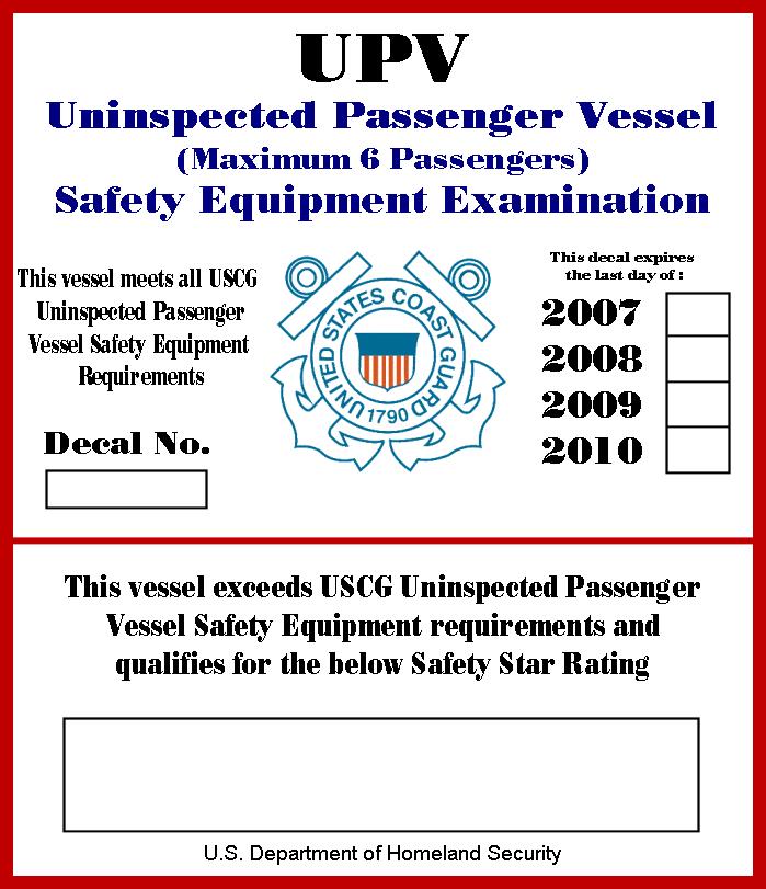 U.S. Coast Guard 17 th Coast Guard District Un-Inspected Passenger Vessel (UPV) and 5