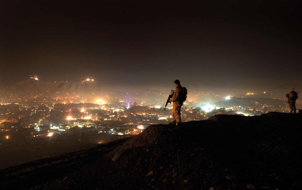 . 1949 2009. In Afghanistan, progress on security and development echo one another. Here, NATO soldiers patrol a hill over Kabul which until recently had only sporadic electricity.