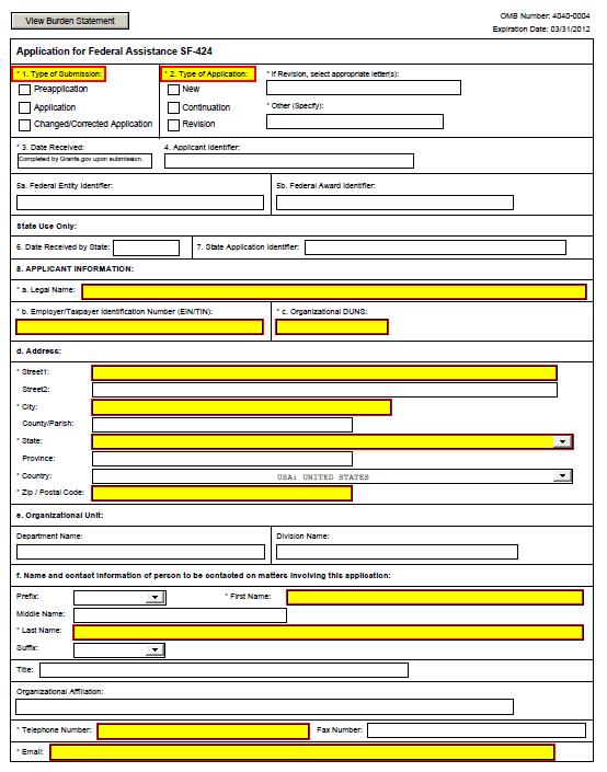 Fields in yellow are mandatory and must be filled in.