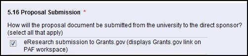 Tip: You must check eresearch submission to Grants.gov in Question 5.