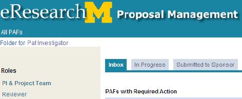 All PAFs Displays a list of all PAFs/proposals/projects that you have