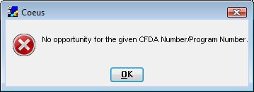 Note: If the opportunity is not available in Coeus at this time, you will see this message.
