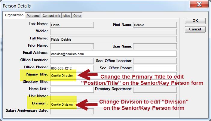 The PROPOSAL PERSONNEL window opens, displaying a list of all names entered in the INVESTIGATOR and KEY PERSON tabs. Double click on the name of the person whose contact data requires revisions.