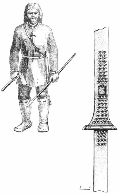 Baltų karybos viduriniame geležies amžiuje (V VIII a.) bruožai 4 pav. Perpetė ir jos nešiojimo būdo rekonstrukcija, remiantis Vidgirių kapinyno (Pagėgių sav.