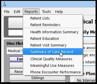 Electronic Exchange of Information The PCC Summary of Care Record report produces a C-CDA-formatted chart summary for a patient.