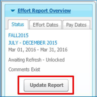 Click the Update Report button to update the EEC report and verify the new effort percentages listed.