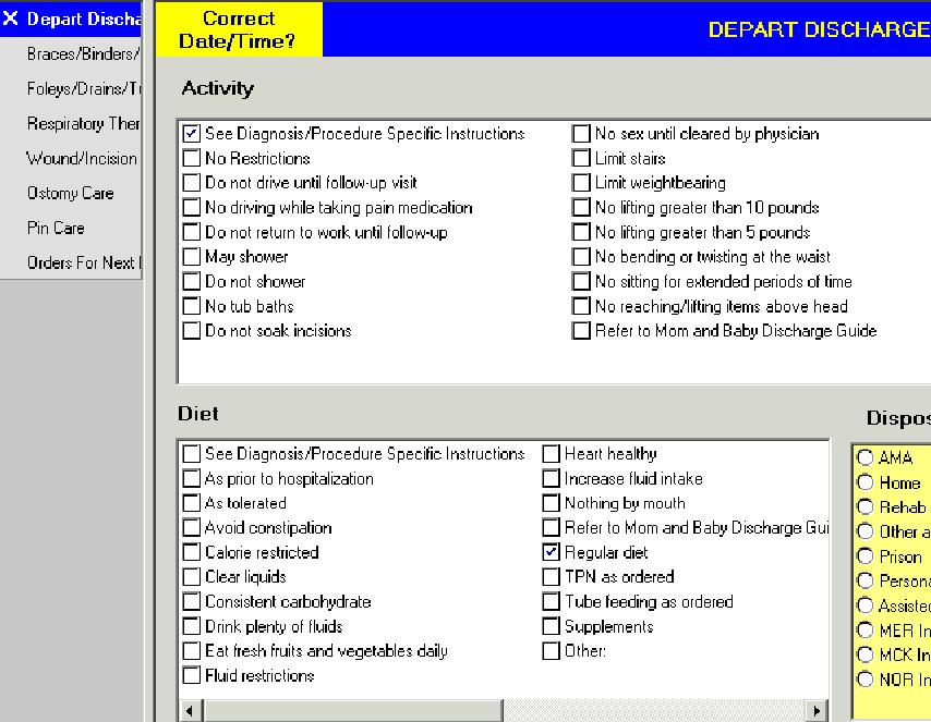 Reviewing When Provider chooses a diet from the Depart Discharge Powerform, the selection will appear