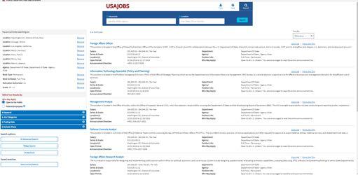 Finding jobs I searched for jobs in several locations, in the Department of State, permanent and