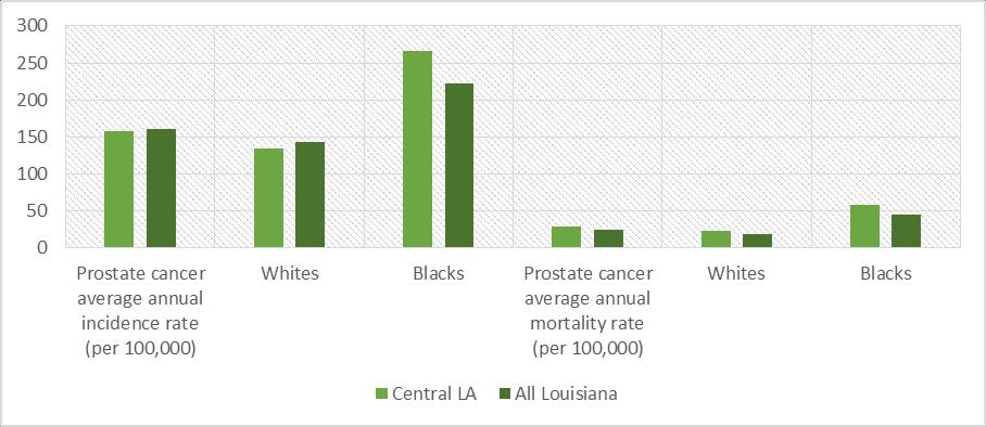 For the CHRISTUS Health Central Louisiana region, the greatest difference from the state is for lung cancer incidence and mortality rates among the white population in particular (Figure 12).