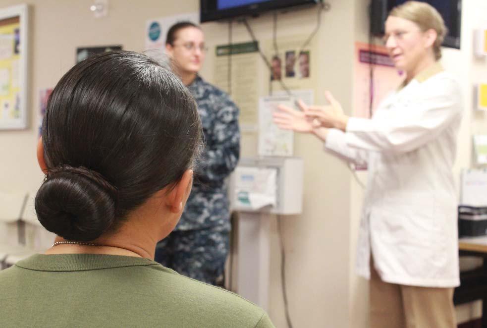 Cmdr. Dixie Aune, women s health nurse practitioner at Naval Hospital Beaufort who oversees the Well Women s Clinicat the 4th Battalion Aid Station, Marine Corps Recruit Depot Parris Island, provides