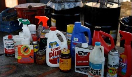 (Photo showing some of the types of chemicals that were accepted during the Oconee County Household Hazardous Waste Collection Day event.