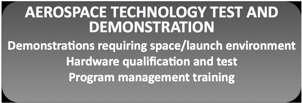 Aerospace Technology Test and Demonstration Aerospace engineering to advance technology maturity or achieve space demonstration, qualification, or certification Opportunities Suborbital space