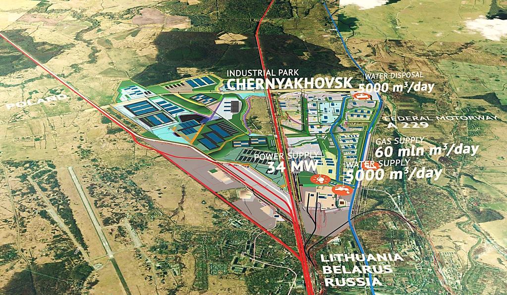 CHERNYAKHOVSK INDUSTRIAL PARK Total area Distance to Kaliningrad Distance to the border
