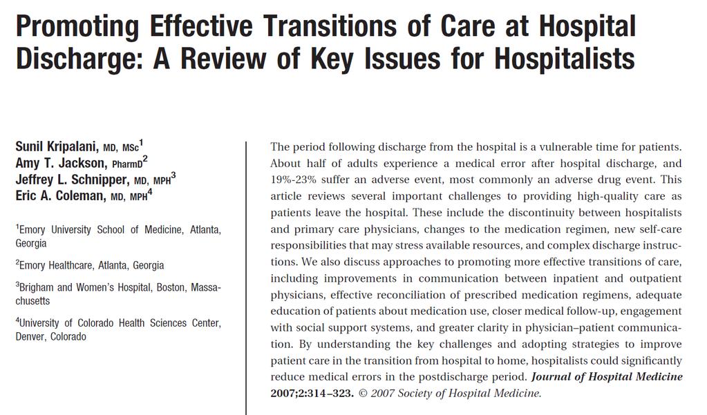 Recommendations for improving care transitions