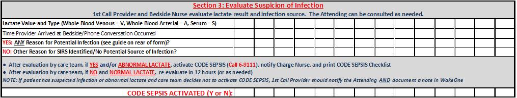 Section 3: Suspicion of Infection SIRS Met, Infection Possible Bedside Nurse and 1 st Call Provider assess patient for potential infection