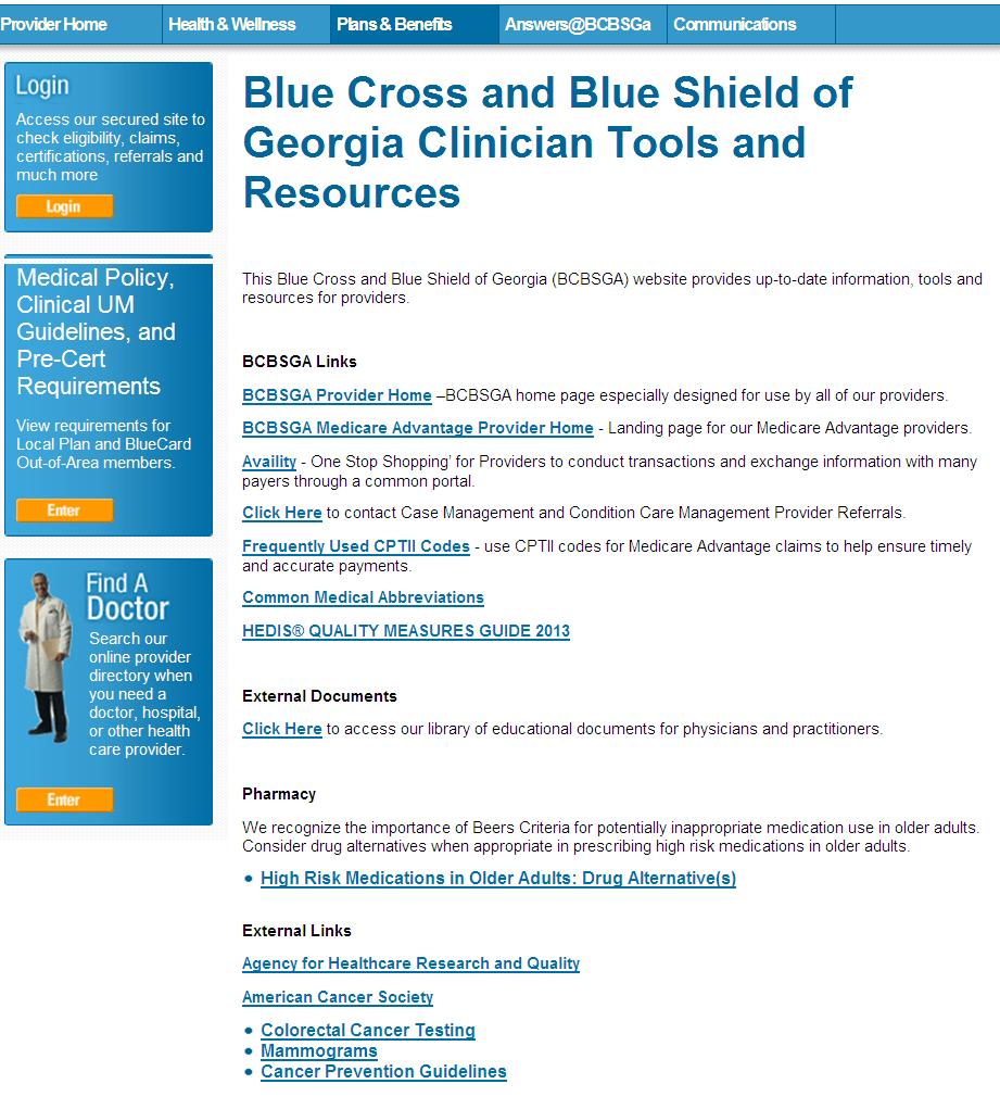Clinicians Tools and Resources www.bcbsga.