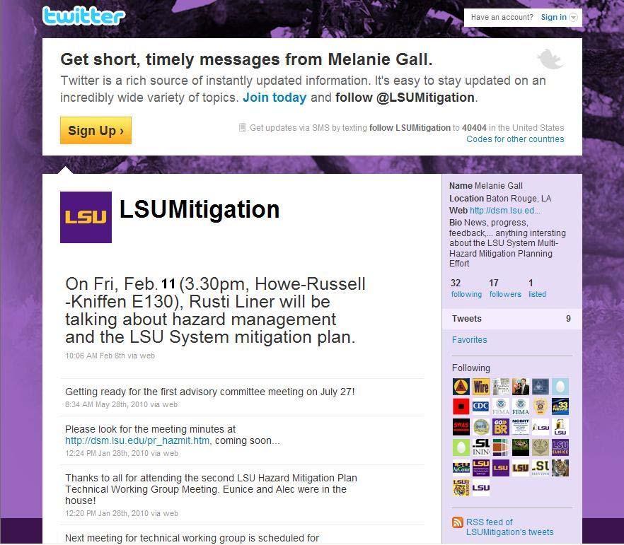 LSU Multi-Hazard Plan Twitter Site
