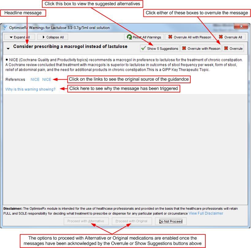 Figure 1 : Best Practice dialog box As seen in Figure 1 above, OptimiseRx messages are structured to provide: Headline message text so the key message is rapidly understood; Brief description or