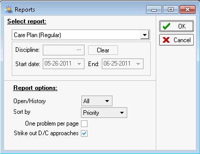 Reports There are many types of Care Plan reports available. Reports can be viewed and/or printed. 1. Start the Care Plan Editor. 2.