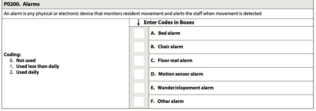Section P - Alarms CMS incorporated the capture of alarm use in Section P Section