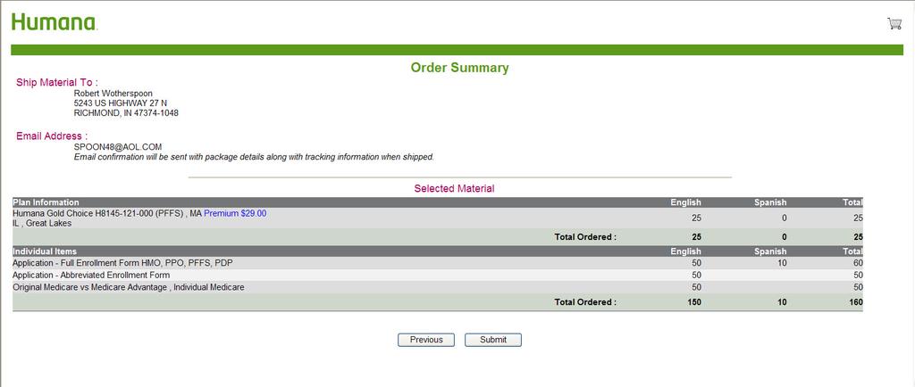 1. Review order summary Click