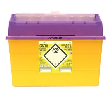 the category of waste. Options above showing 0.6L, 2L, 9L and 24L sharps containers.