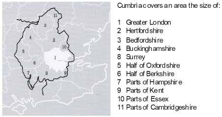 Scale of Cumbria 43. West Cumbria specifically occupies 14% of the region s land mass, but has only 2% of the region s population.