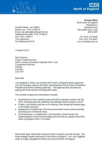 NHS North Board Approval 8th March 2012 West Cumberland