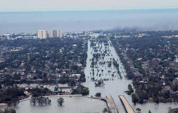 Pictured above is the city of New Orleans devastated by Hurricane Katrina.