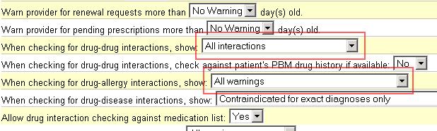 Core 2 - Drug Interaction Checks Optionally, you can set the behavior of the drug and allergy alerts using the following procedure. To set e-prescribing drug interaction alerts: 1.