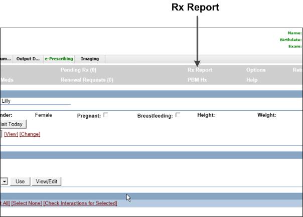 Core 4 - e-prescribing (erx) Click Rx Report. The Prescription Report options appear.