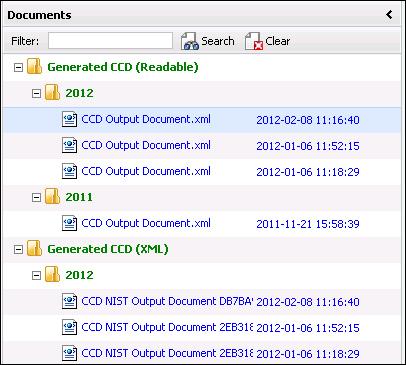 If needed, you can view and print previously generated CCDs from the Document Management module. Double-click Documents under the patient in the Browse tab to open the module.
