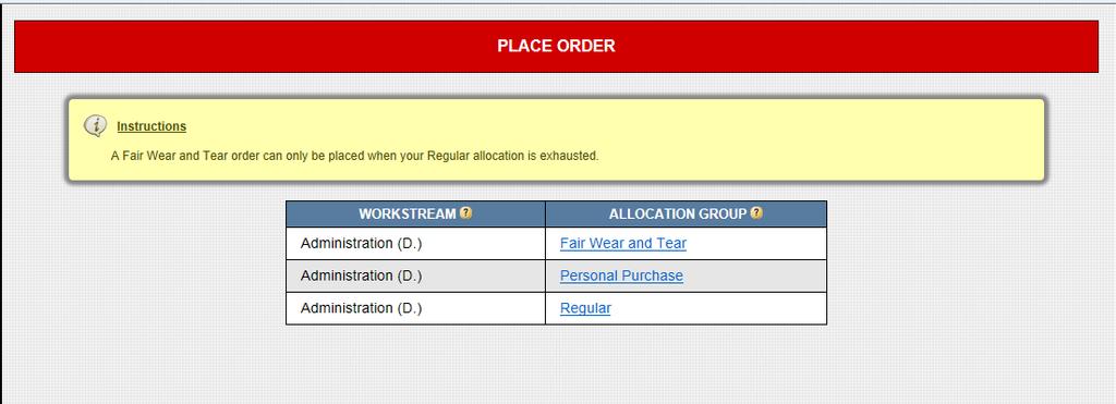 3.0 Ordering Types 3.1 Fair Wear and Tear The Fair wear and tear module is only available once you have exhausted your Regular Allocation.