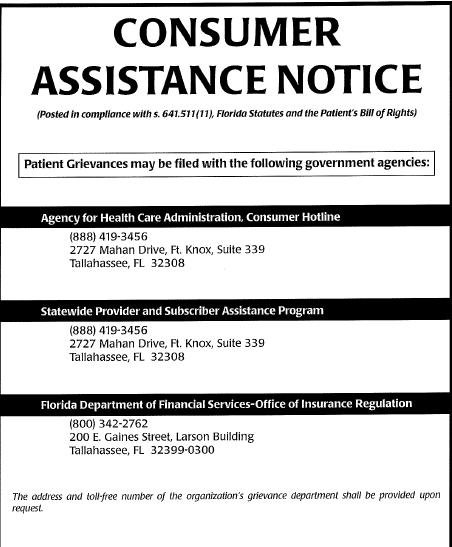 Consumer Assistance Notice Signage/Notice Consumer