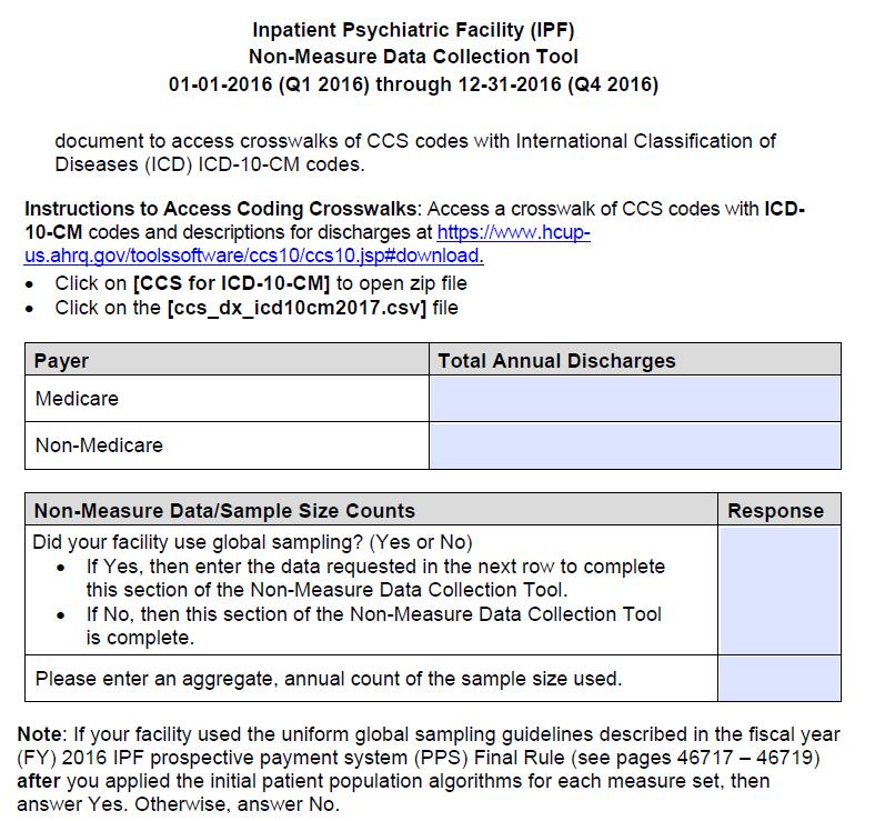 Optional Paper Tools Non-Measure Data Collection Tool The second page includes instructions on accessing a coding crosswalk of CCS codes with ICD-10-CM