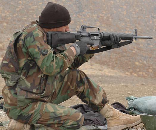 The AK-47 assault rifle is currently the firearm issued to most ANA soldiers, but a few have started fielding the more accurate M-16 rifle.