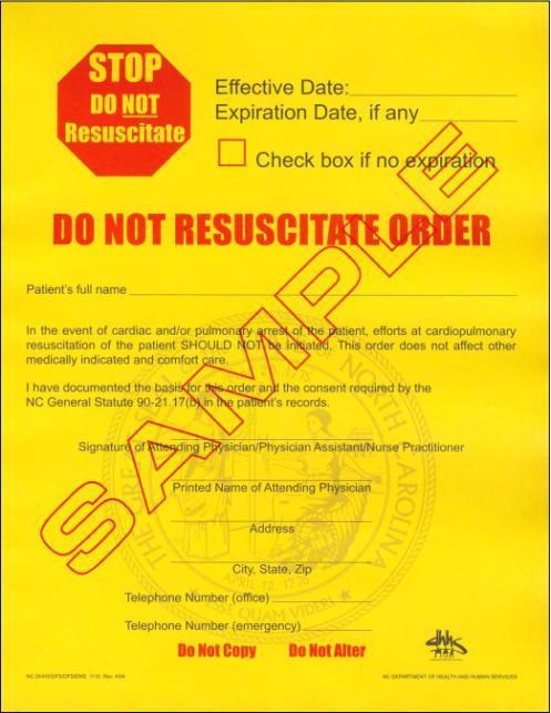 Comparison of the MOST form to the Portable DNR Order Like the yellow Portable DNR order, a MOST form is recognized by N.C. Gen. Stat. 90-21.