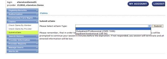 eservices Once you have an authorization in place, you may submit a claim