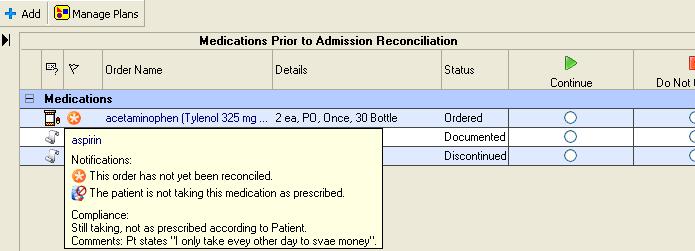 4. The previously documented compliance info for patient not taking as prescribed displays for the MD.