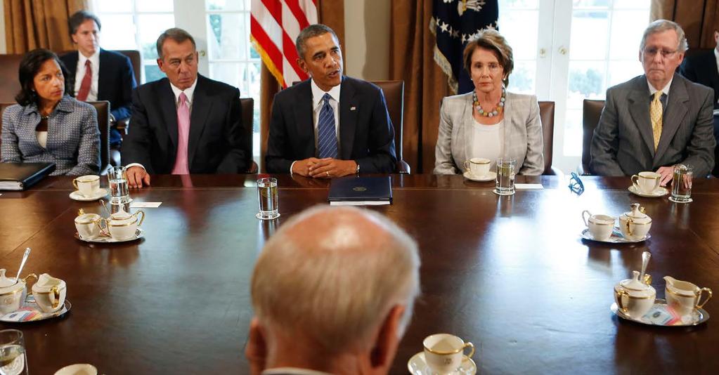 DEBATE: Obama meeting Congressional leaders in September 2013 to discuss the Syria crisis. He backed away from military action at the time.