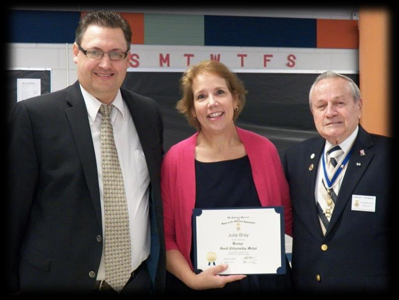 Mrs. Julie Bray honored as Teacher of the Year at Toano Middle school Yorktown Commemoration The named Julie Bray Teacher of the Year for her excellence in teaching American History.