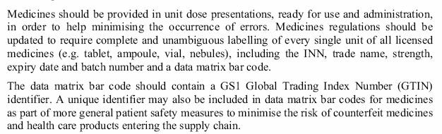 Council of Europe Unit-doses identification and barcode Expert group on