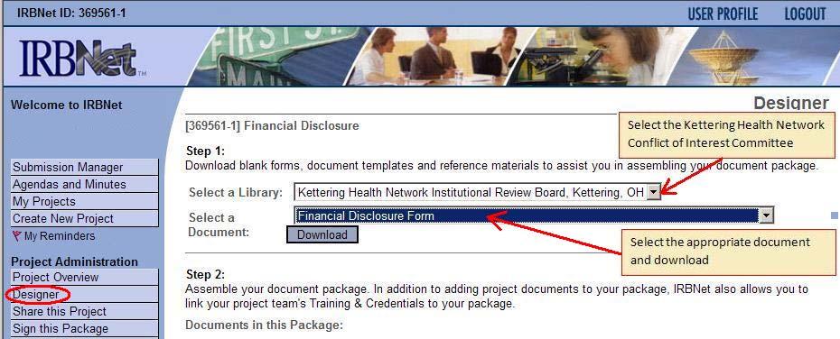 Upload the completed Financial Disclosure Form as a document type: Conflict of Interest declaration from the Designer page.