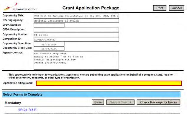 NIH PHS 2015-02 Omnibus Solicitation 241 Grant Application Package Make
