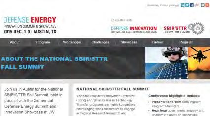 contract For More Agency Information NIH SBIR/STTR Conference October 27-29, 2015 Seattle, WA National SBIR/STTR Conferences December 1-3, 2015 Co-located with Defense Energy Innovation Summit