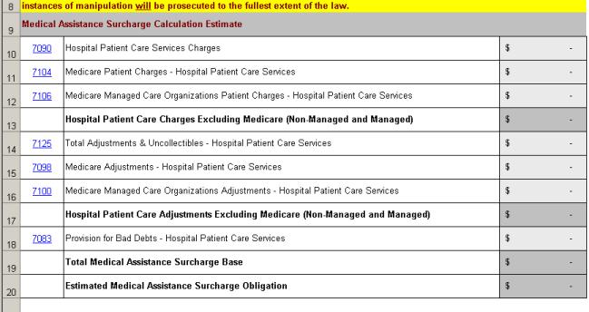 Medical Care Surcharge Estimator A Medical Care Surcharge Estimation Tool has been included on a separate tab in the HAR 2010.