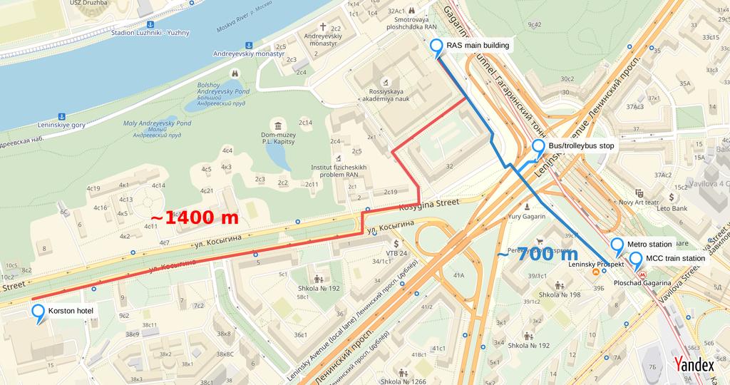 Figure 1: Map of the recommended Workshop hotel, Workshop site and its surroundings. 6 Travel and Visa information Moscow is easily accessible by plane from the most major cities around the world.